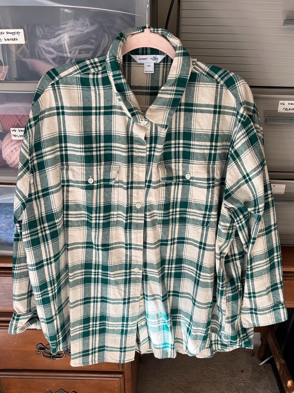 Old Navy Flannel shirt Green & Cream XXL